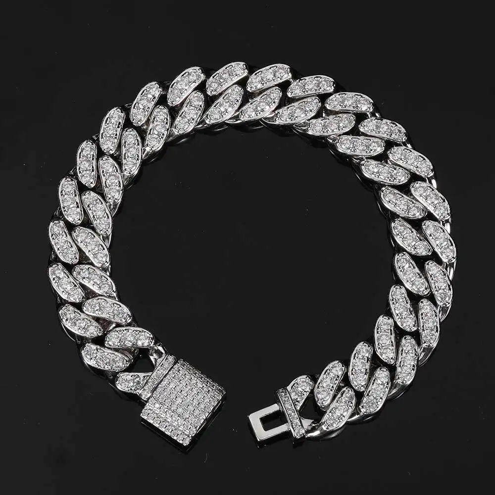 

Hiphop 12mm Iced Out Zircon Cuban Bracelet Plated 14k Gold Miami Bling 3A CZ Link Bracelet for Men Punk Party Birthday Gift