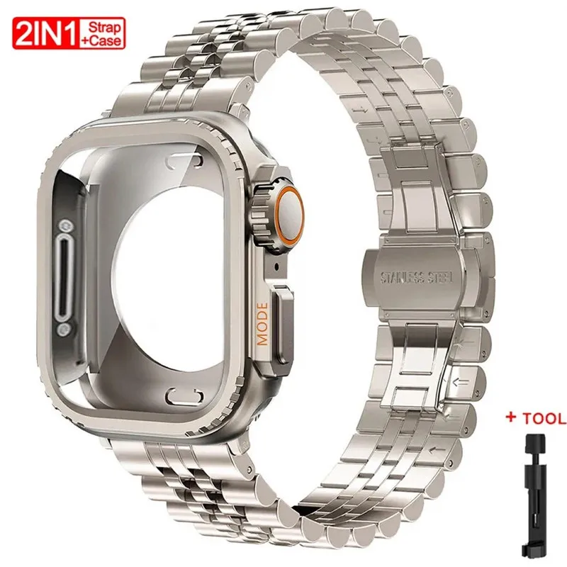 

Металлический защитный чехол-накладка + ремешок для Apple Watch 11 10 42 46 мм, Ultra 3 2 49 мм, 9 8 7 6 SE 5 4, для iWatch 45 мм 44 мм
