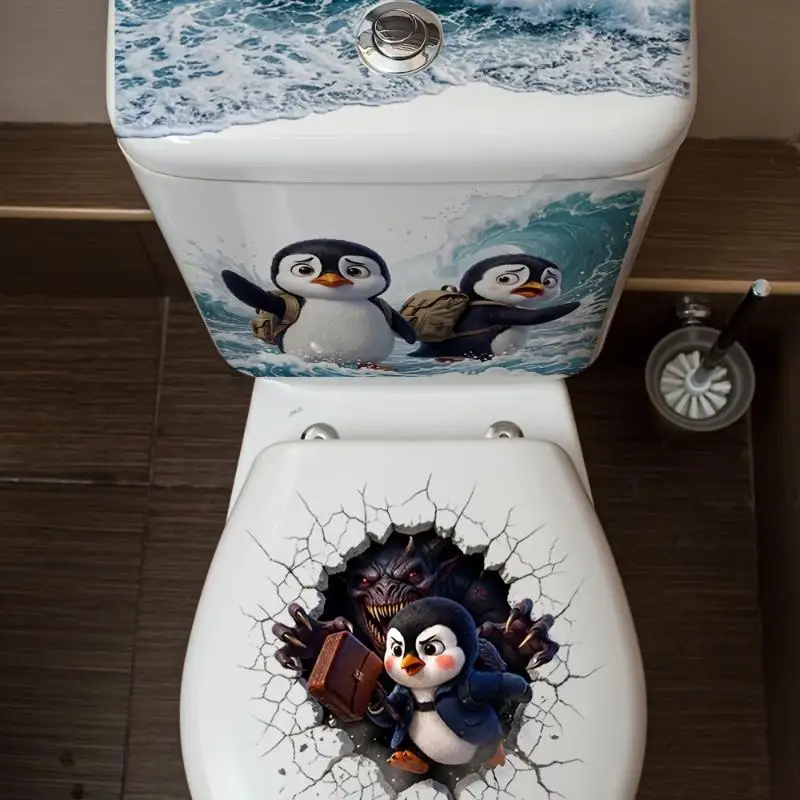 3D Penguin Toilet Lid Sticker Funny Waterproof Removable Self Adhesive 1PCS Cute Decor for Apartment Bathroom Renovation