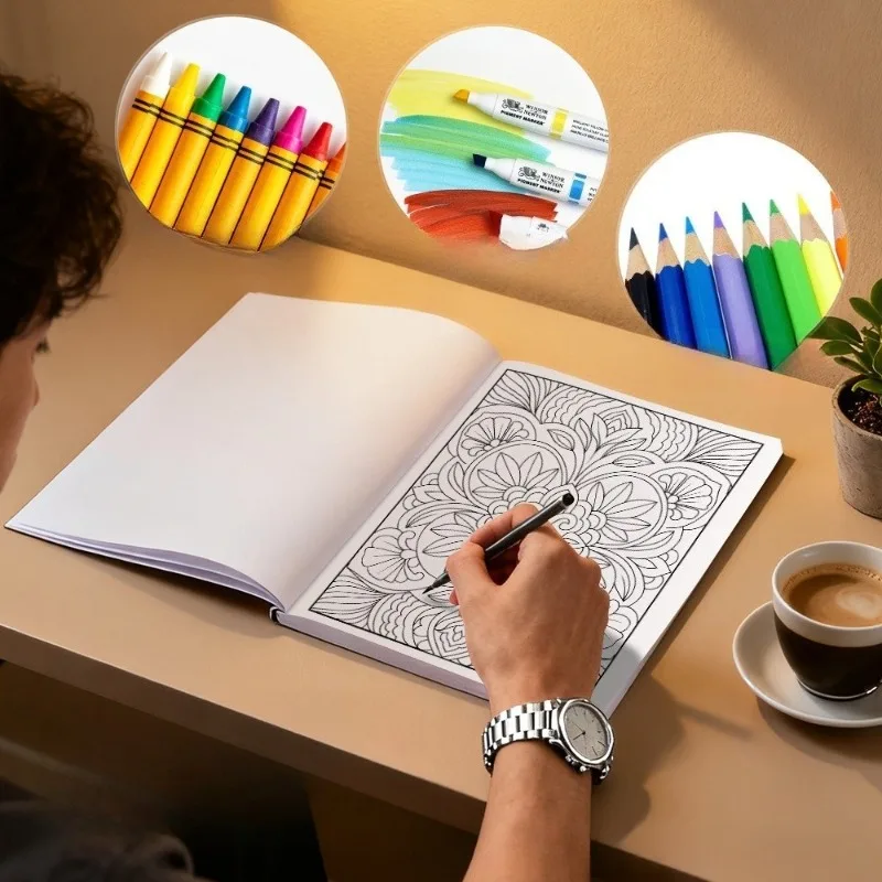Adult 100 Page Stress Relief Coloring Book Hand Drawing Doodle Sketching Thick Paper Art Therapy Relaxation Sketchbook Gift