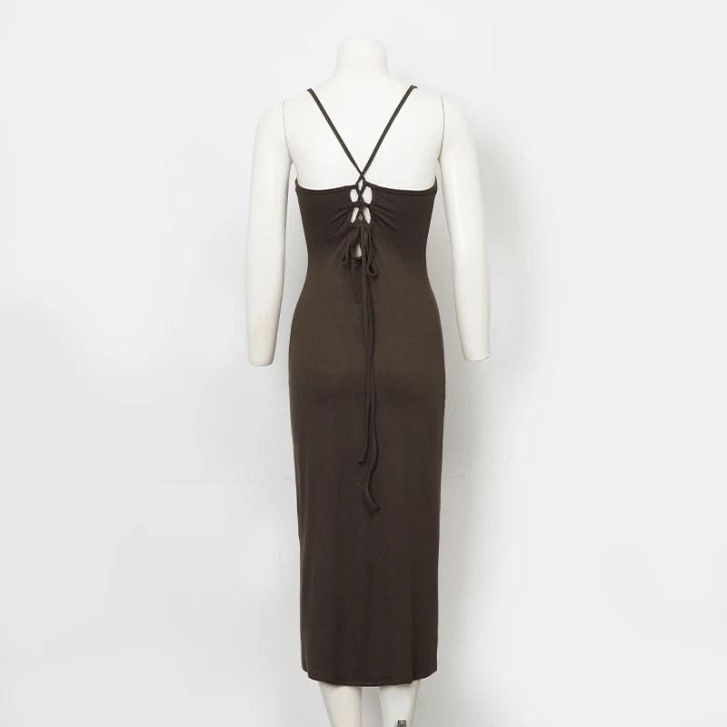 Summer Women's Camisole Dress New Solid Color Sleeveless Backless Slit Slim Fit Sexy Elastic Dresses Long Skirt vestidos