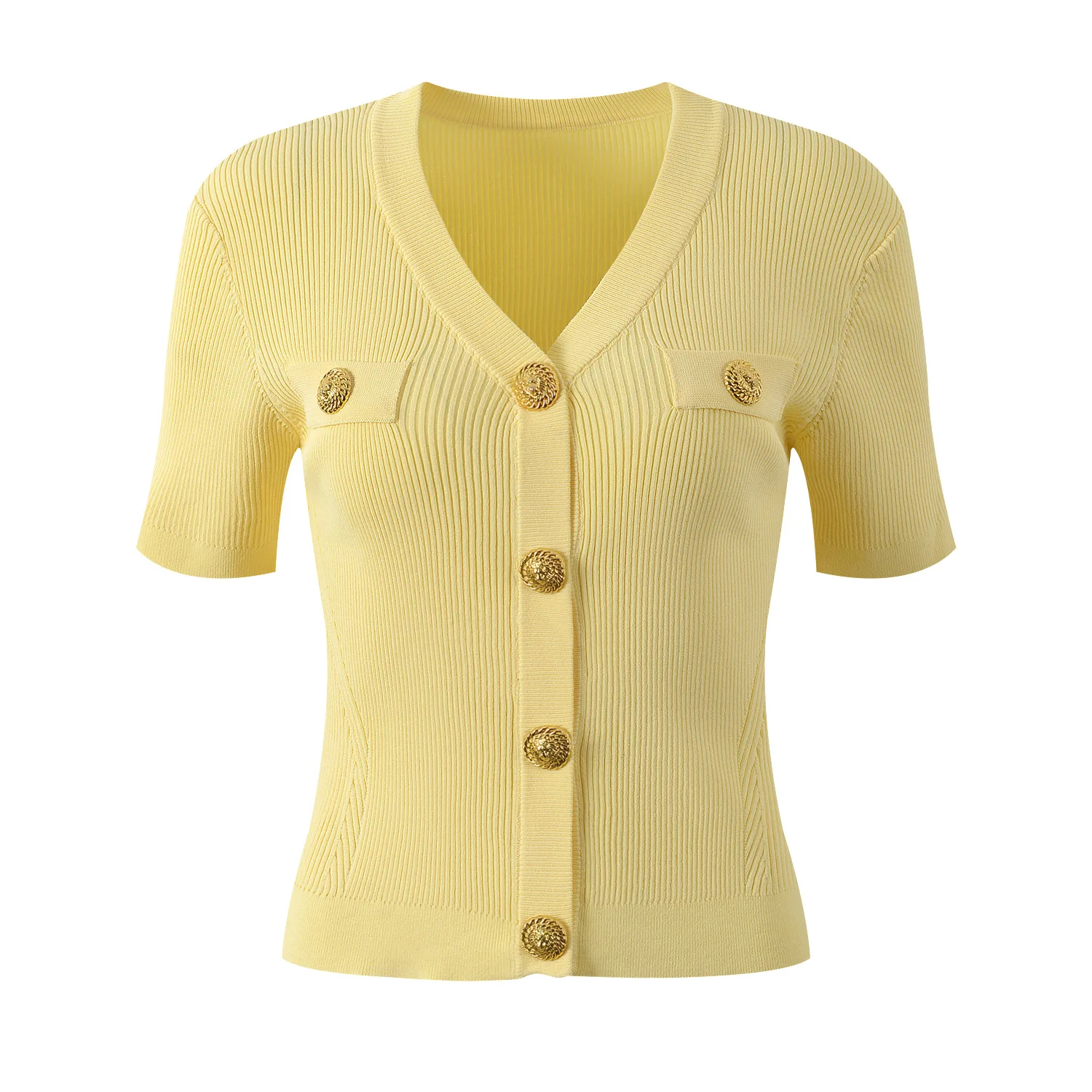 

Summer 2024 V-Ne Metal Bule Open Cardigan Slimming Faionable Commute Ice Silk Top Women's Knitted Wear Bright Tead