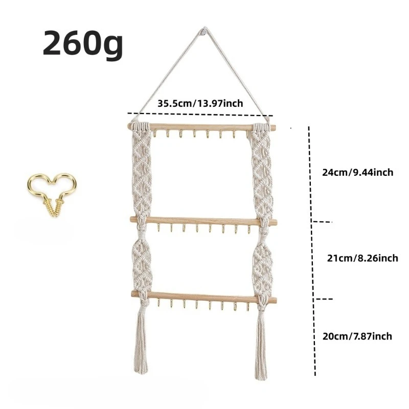 1 قطعة الحبل القطن البوهيمي المنسوجة يدويا عقال حامل إكسسوارات الشعر المنظم الجدار الشنق ديكور المنزل نسيج القطن اليدوية #2