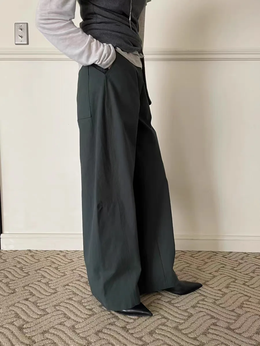 高品質通勤OLスレワイドレッグカジュアルパンツレディースハイウエストスリムルーズロングパンツコットンストレートカットパンツ