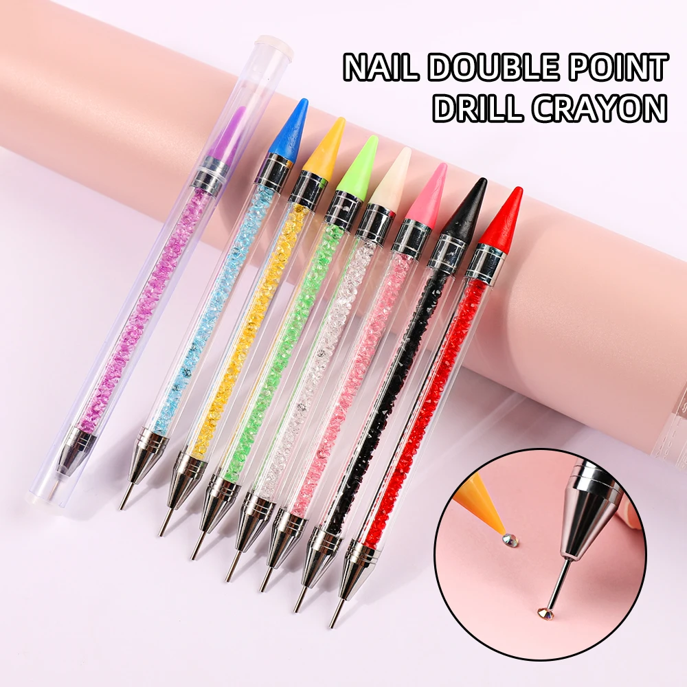 1PC Dual Heads Acrylic Metal Dotting Wax Pen Nail Brush Rhinestones Crystal Picking Nail Studs Dotter DIY Point Drill Nail Tools