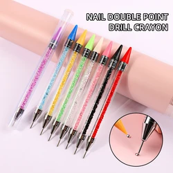 1PC Dual Heads Acrylic Metal Dotting Wax Pen Nail Brush Rhinestones Crystal Picking Nail Studs Dotter DIY Point Drill Nail Tools
