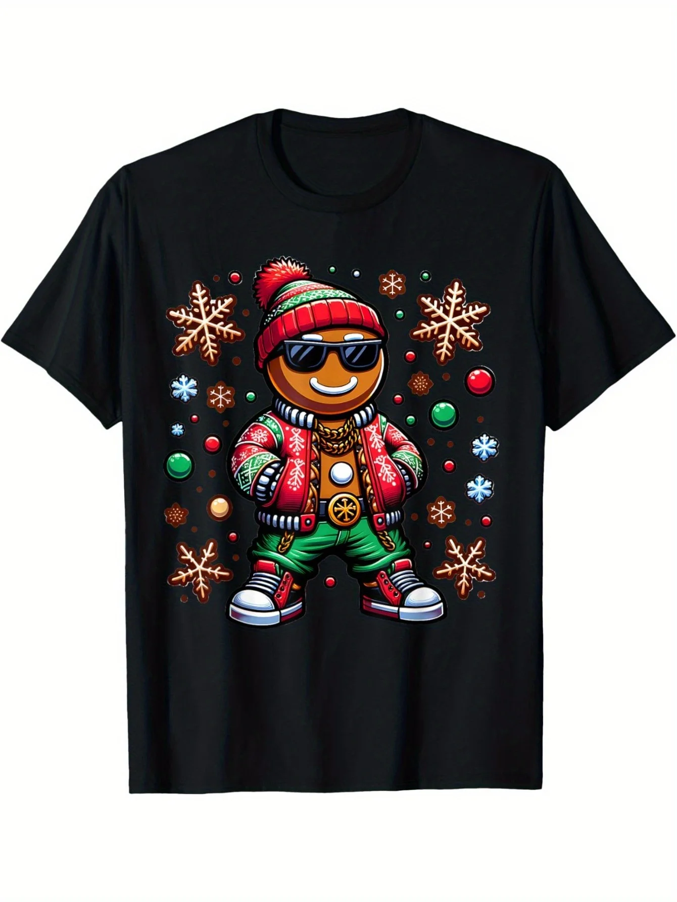 Men's Gingerbread Hip Hop Xmas Tee - Funny Graphic, Soft Cotton, Short-Sleeve Crew, Durable Breathable, Perfect Holiday Gift