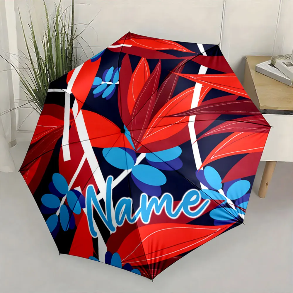 Custom Name Bright Floral Design Umbrella for Stylish Rainy Days Print 8 Iron Ribs Folding Umbrella Auto-Open Fashion Sunshade