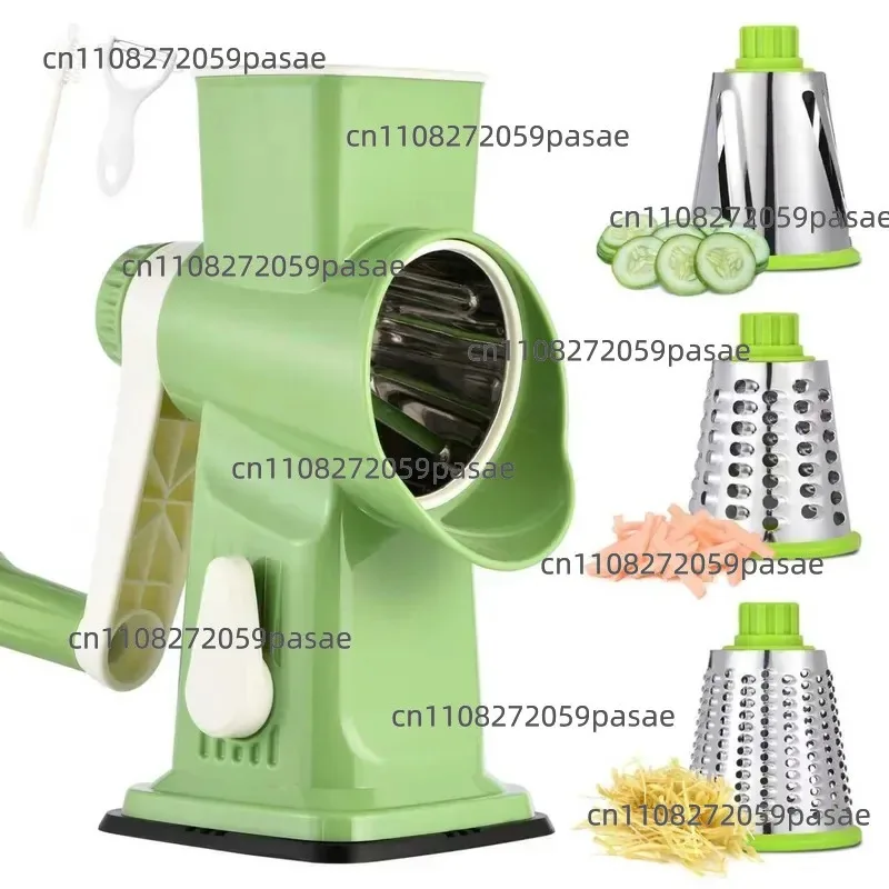 Multifunctional hand-cranked vegetable cutter, household kitchen potato shredded slicer, wire planer, three-in-one roller