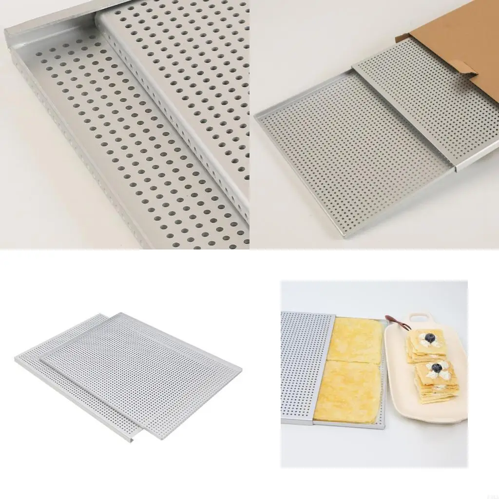   Set Of 2 Perforated Oven Baking Sheet for Dessert Aluminum Mille Feuille Pans