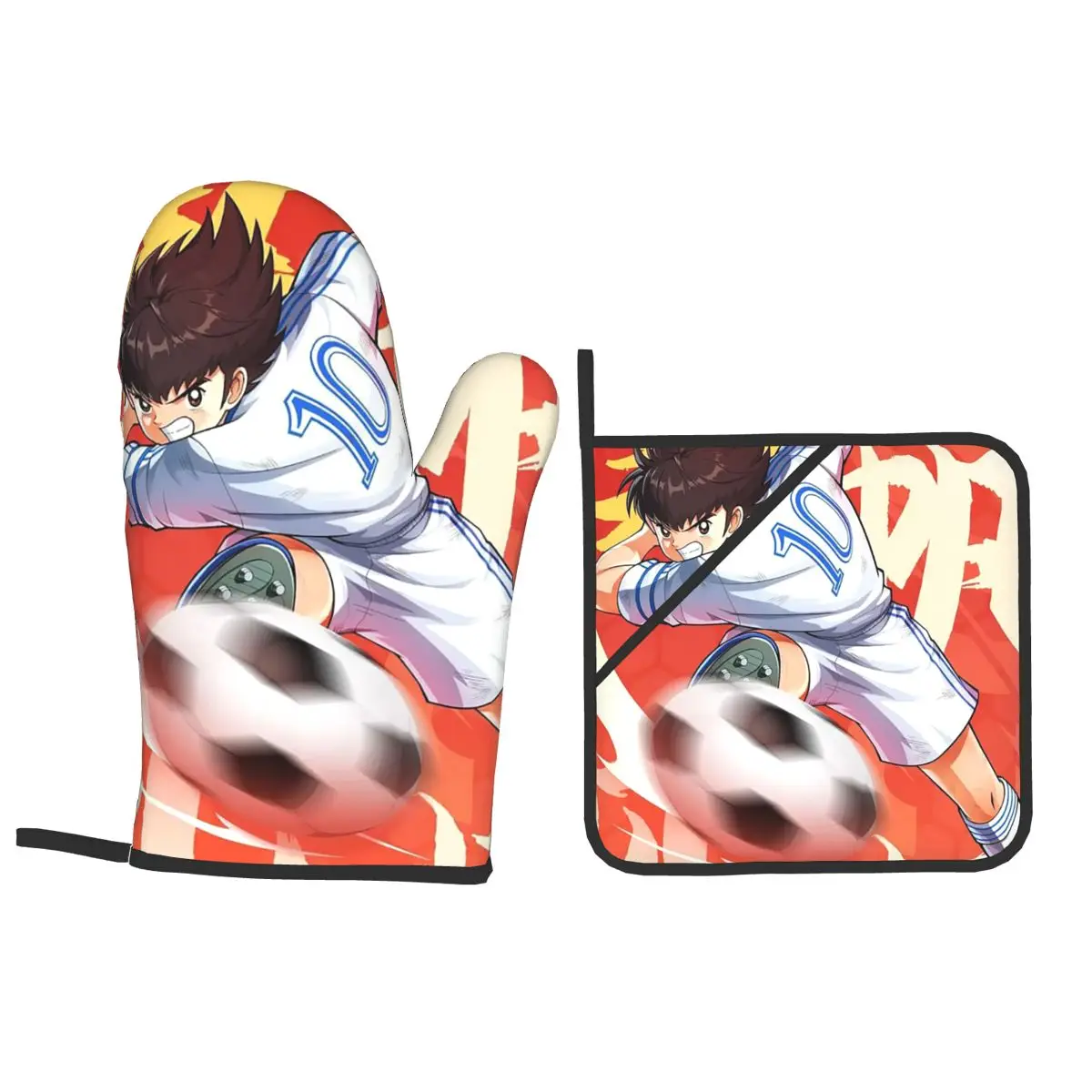 Captain Tsubasa Ozora Oven Mitts and Pot Holder Sets of 4 for Baking Kitchen Cooking BBQ Resistant Non-Slip Gloves