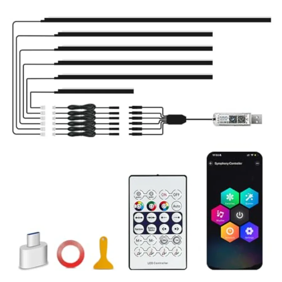 

【New model】Acrylic Car Led Lights Interior with APPUniversal RGB Acrylic Ambient Lighting Car Kit 175 inch Neon Flexible Fiber