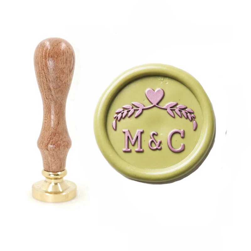 Customized wax seal Stamp Vintage wedding 2 Initials Heart Ornament design,Reusable personal stamp Wedding Invitation