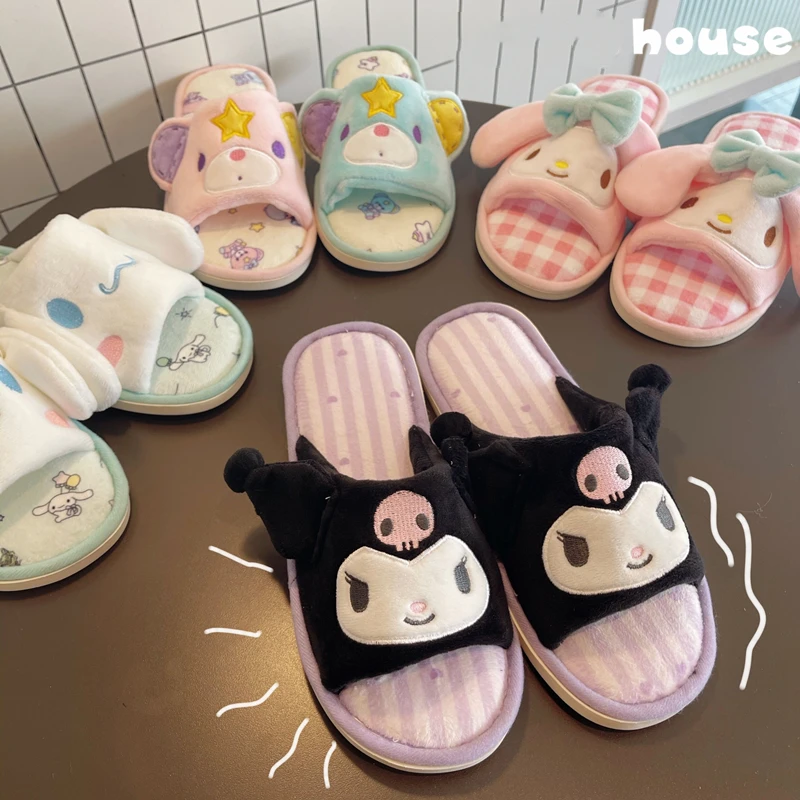 Japanese Anime Slippers Open Toes Indoor Shoes Women Flat Non-slip Floor Slippers Kawaii Gifts For Girl Spring Autumn Kuromied