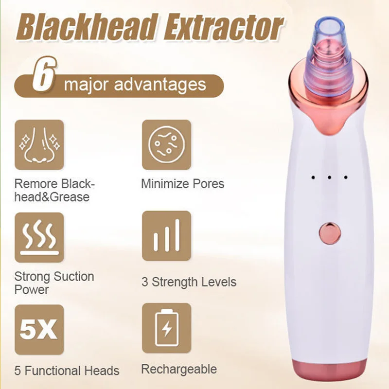 Removedor de espinillas portátil, herramienta de limpieza de acné y puntos negros faciales al vacío, máquina de limpieza de poros con cabezal de succión