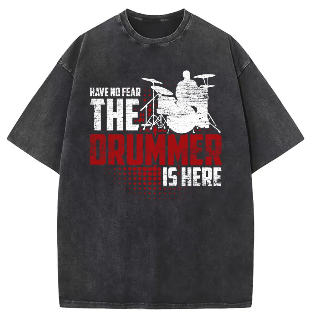 Have No Fear The Drummer Is Here Man Retro Sweatshirts Long Sleeve Tee Shirt Men Novelty Printed Washed Cotton Tshirts