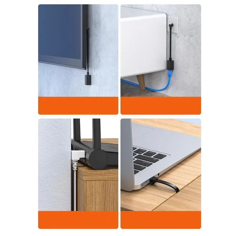 90-Grad-CAT7-Netzwerkverlängerungskabel, flach, Ultra 10 G, rechtes/linkses Winkel-Winkel-Netzwerkkabel, RJ45-Stecker auf Buchse, Adapterkabel – Detail 6