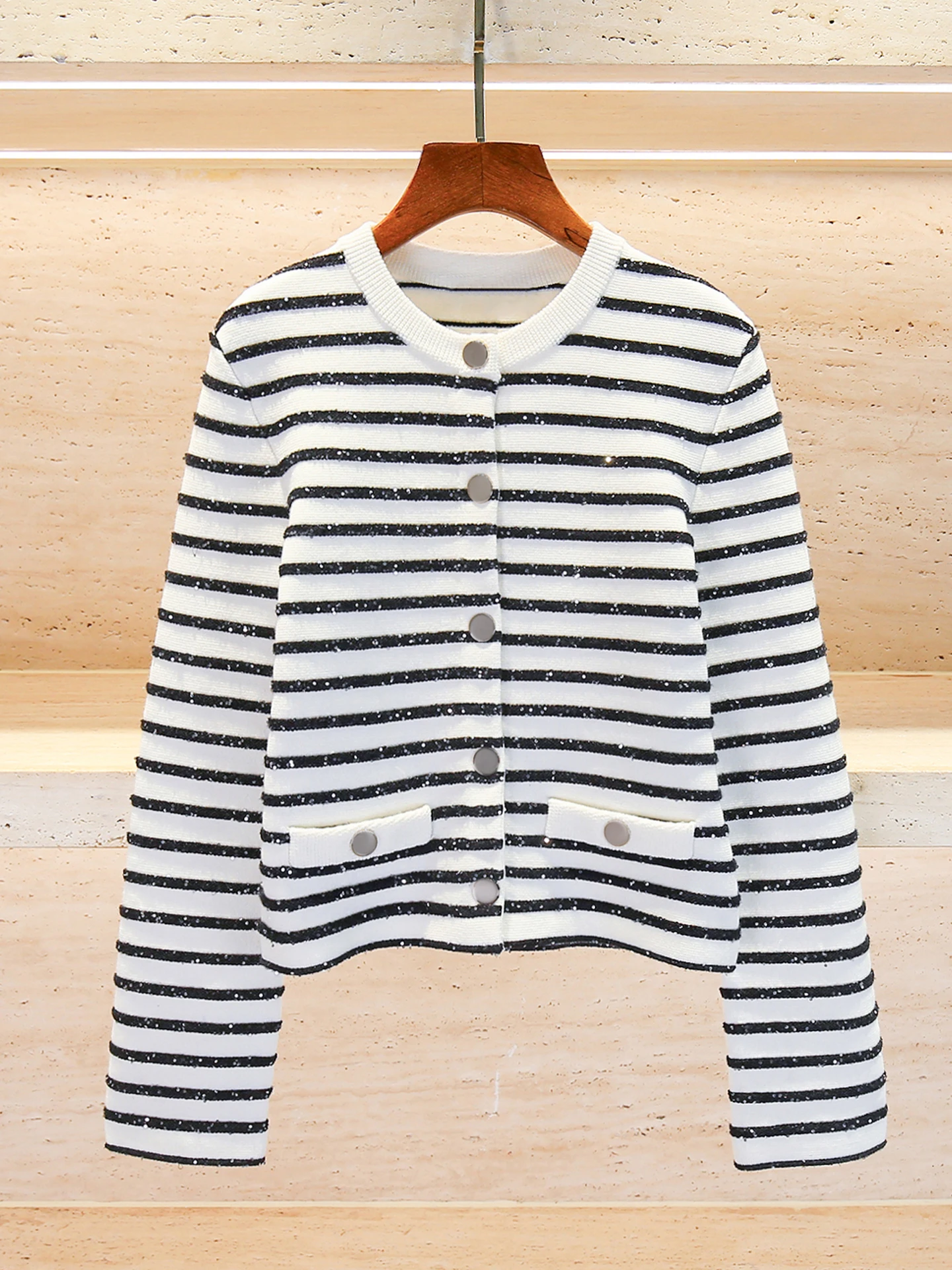 

M Home Nan You Высококачественный женский вязаный кардиган Jaet со сверкающими полосками и узором для поездок на работу Sle Regular Fit Long Sve ort ...