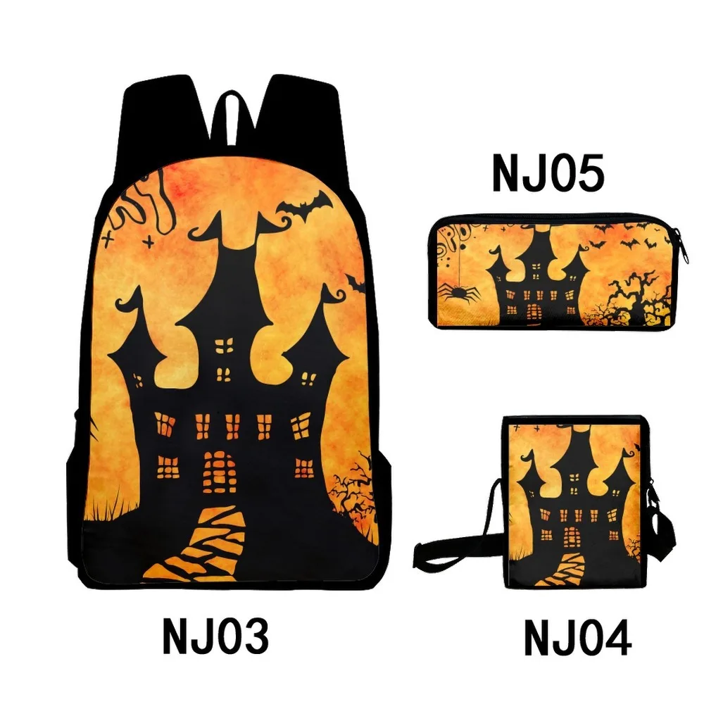 Classic Popular Cool Halloween 3D Printed 3pcs/Set pupil School Bags Laptop Daypack Backpack Inclined shoulder bag Pencil Case