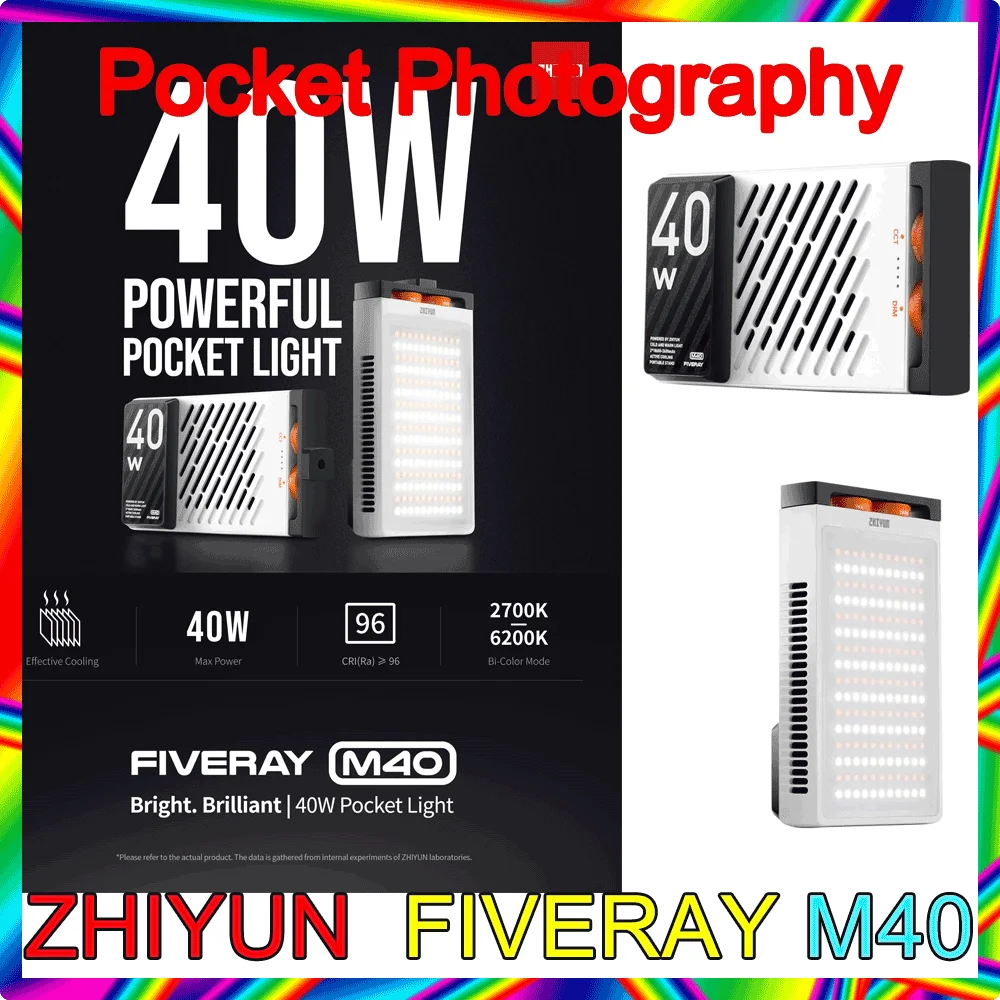 ZHIYUN fiferay M40 مصابيح LED ، مصباح جيب ، مصباح فيديو للصور ، Tiktok ، يوتيوب ، مصباح تعبئة محمول باليد ، إضاءة تصوير فوتوغرافي