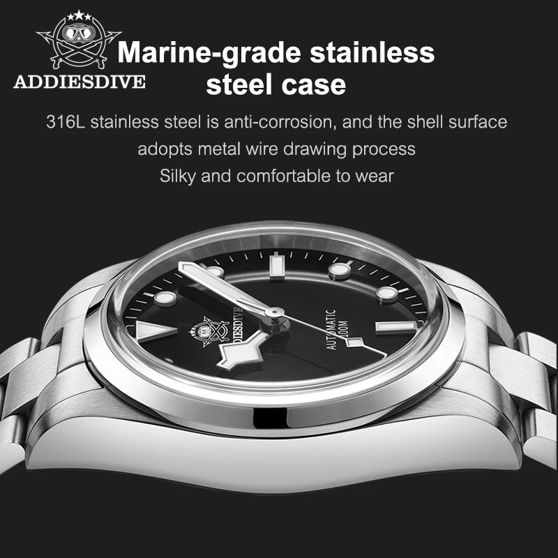 Addiesdive Men\'s Watch Bubble Mirror Pot Cover Glass NH35A Automatic Mechanical Sapphire Blue Luminous Waterproof Diving Watch