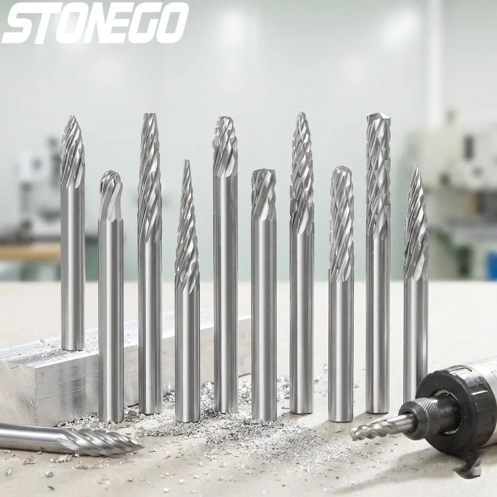 

STONEGO 10/20Pcs Solid Carbide Burr Set 3mm Shank Heat Treated Rotary Tool Accessories for Woodworking Metalworking Engraving