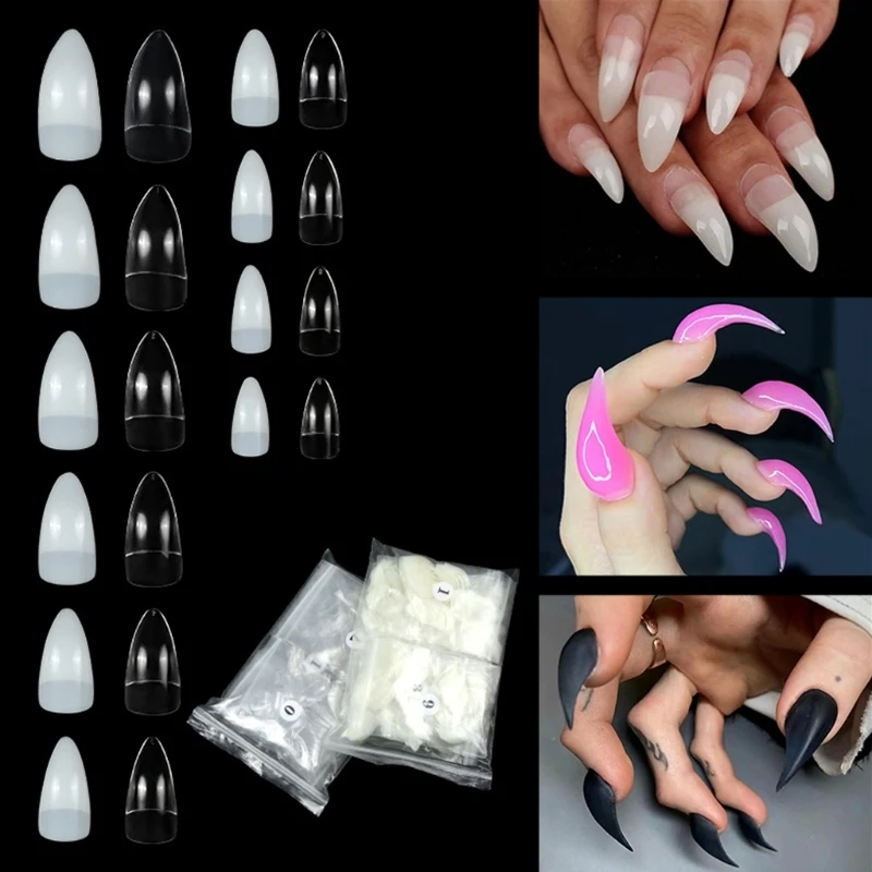 100 Pieces Full Cover Nail Tips Eagle Claw Nails Curved Stilettos Nail Tips Long Curved Artificial Nails Manicure Tool