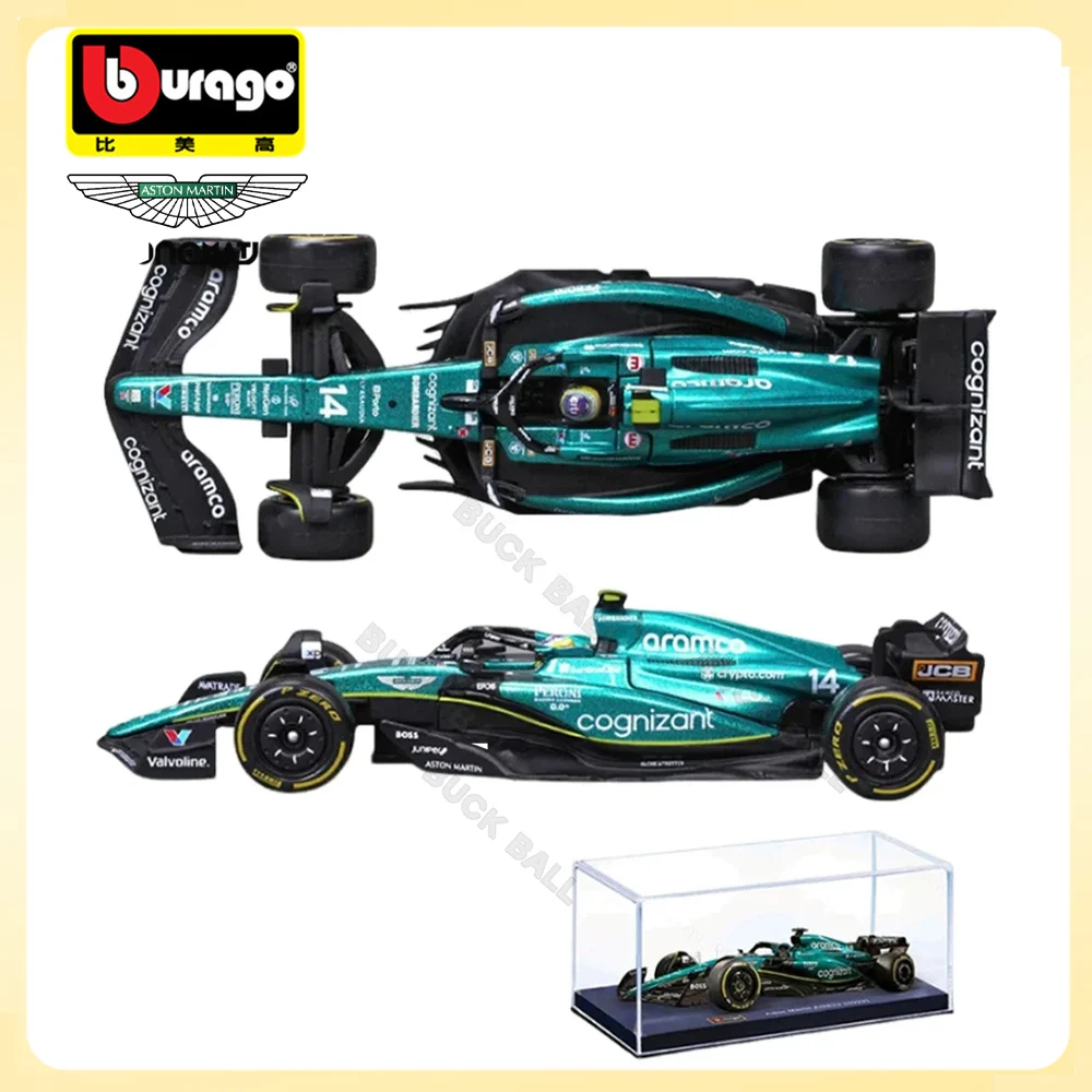 Bburago 1:43 Aston Martin Aramco #14 Alonso F1 AMR23 2023 Car Model #18 Stroll Dust Cover Alloy Car Die Cast Toy Birthday  Gift