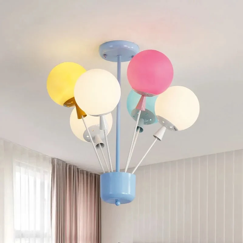 Children's Room LED Chandelier Lighting Warm Romantic Bedroom Dining Room Color Glass Hanging Lamp Modern Creative Pendant Light