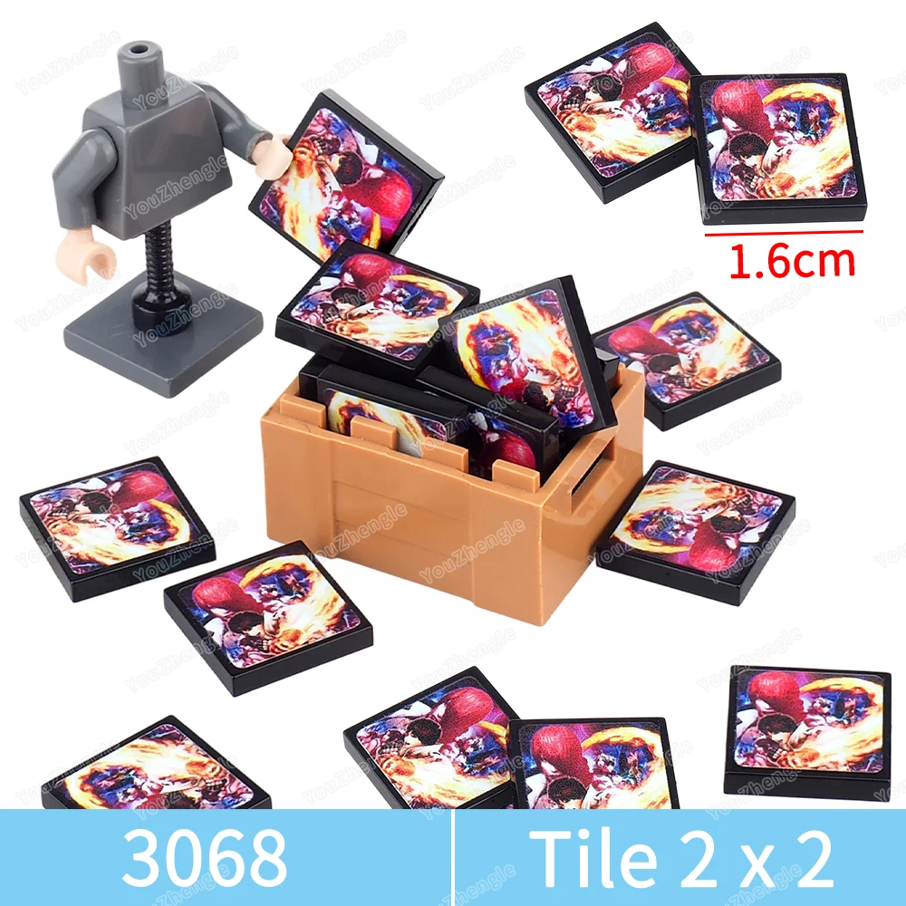 Boxing Fighting Printed Pattern Building Block 2x2 Tiles Basic 3068 Assembly MOC Figures Fighting Equipment Scene Model Gift Toy