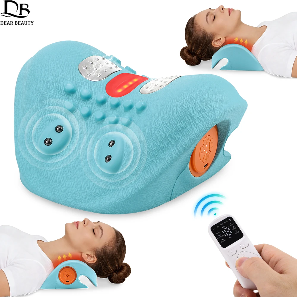 

Remote Control EMS ﻿Cervical Massager Red Light Therapy Heated Neck Massage Pillow Cervical Traction Head Relax Acupoint Massage