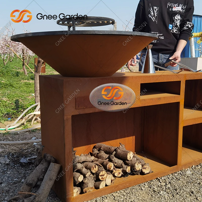 Corten Steel Fire Pit Brasero BBQ for Patio Cooking Rustic Outdoor Heater