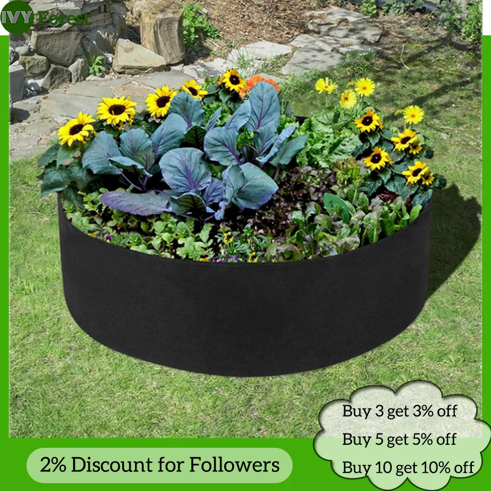 Round Fabric Growing Bags, Gardening Pots, Elevated Plant Beds, Planting Containers for Outdoor Vegetables Flowers, 6 Sizes