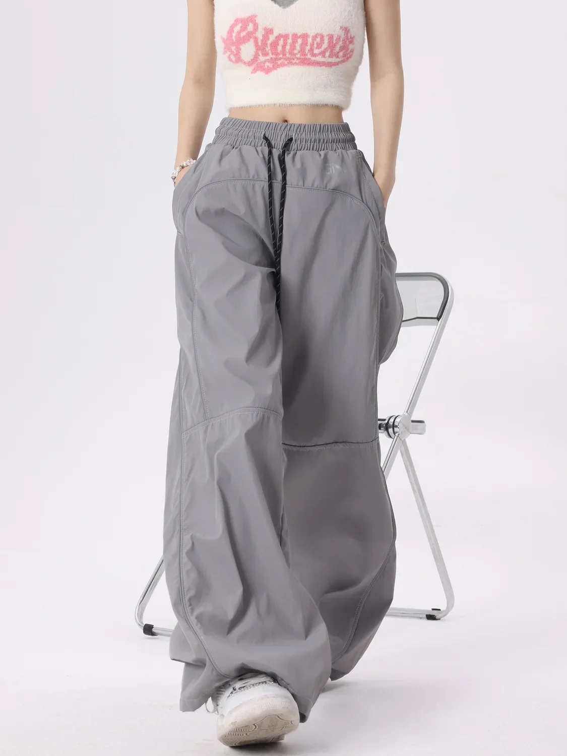 

Striped Reflective Parachute Pants Women Harajuku Oversized Cargo Trouser Hippie Streetwear Casual Joggers Gothic Kpop