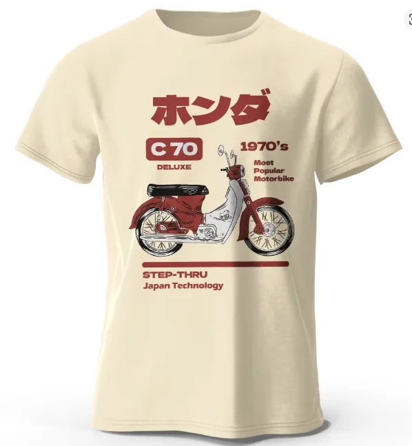 Japanese Retro Motorcycle Print 100% Cotton T-Shirt, Soft & Breathable Round Neck Short Sleeve Tee, Unisex Vintage Style