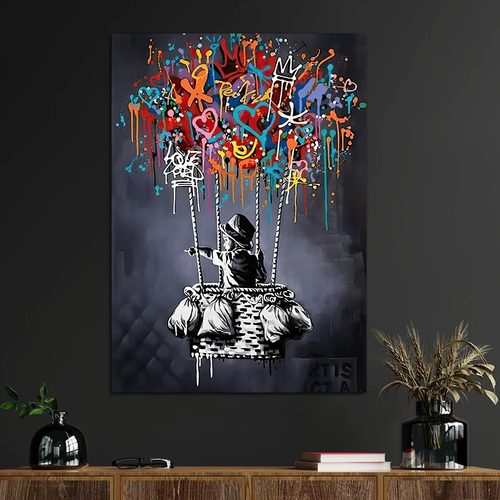 1pc frameless canvas painting Classic Abstract Wall Art Banksy Street Graffiti Wall Art HD Canvas Print Poster Home Living Ro