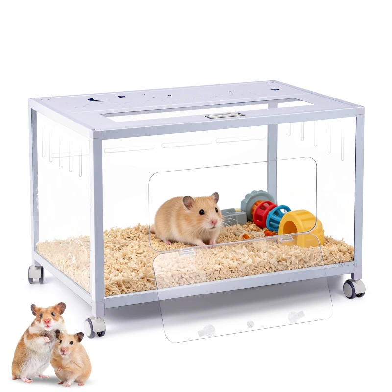 Acrylic hamster cage with wheels, large space golden bear transparent full landscaping guinea pig anti-biting movable cage