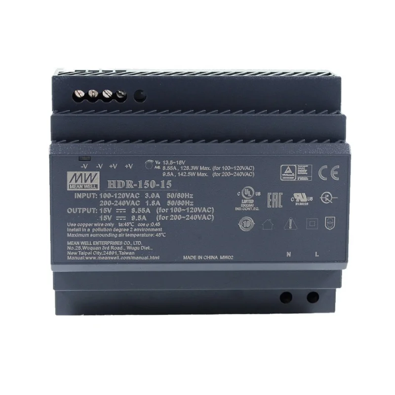 MEAN WELL HDR-150 Series HDR-150-12 HDR-150-15 HDR-150-24 HDR-150-48 Ultra Slim Step Shape DIN Rail