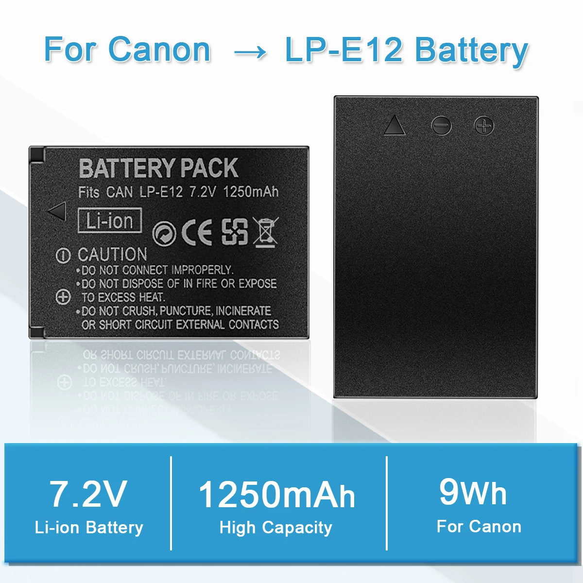 LP-E12 E12 LPE12 Batteries  for Canon EOS M M2 M10 M50 M100 M200 100D SX70, KISS X7, Rebel SL1 Cameras 1250mAh 9Wh Rechargeable