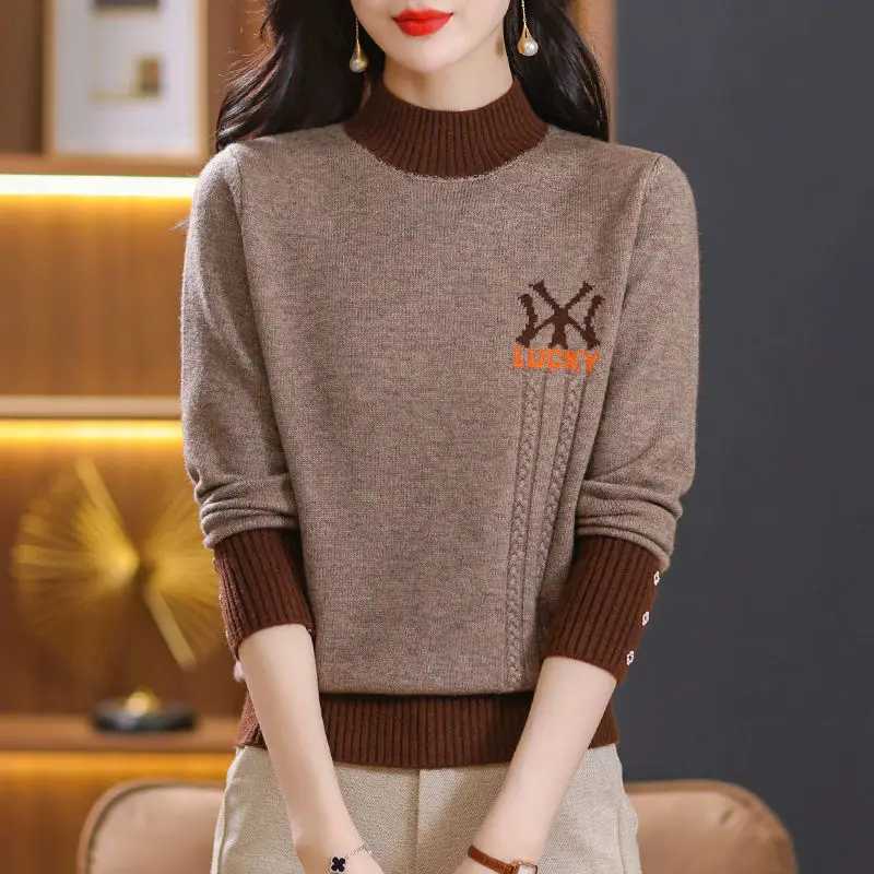 

Осень-зима, одинаковый по цвету свитер, женский топ, Джокер, рубашка с половиной высоты, свитер, пуловер, женские вязаные джемперы