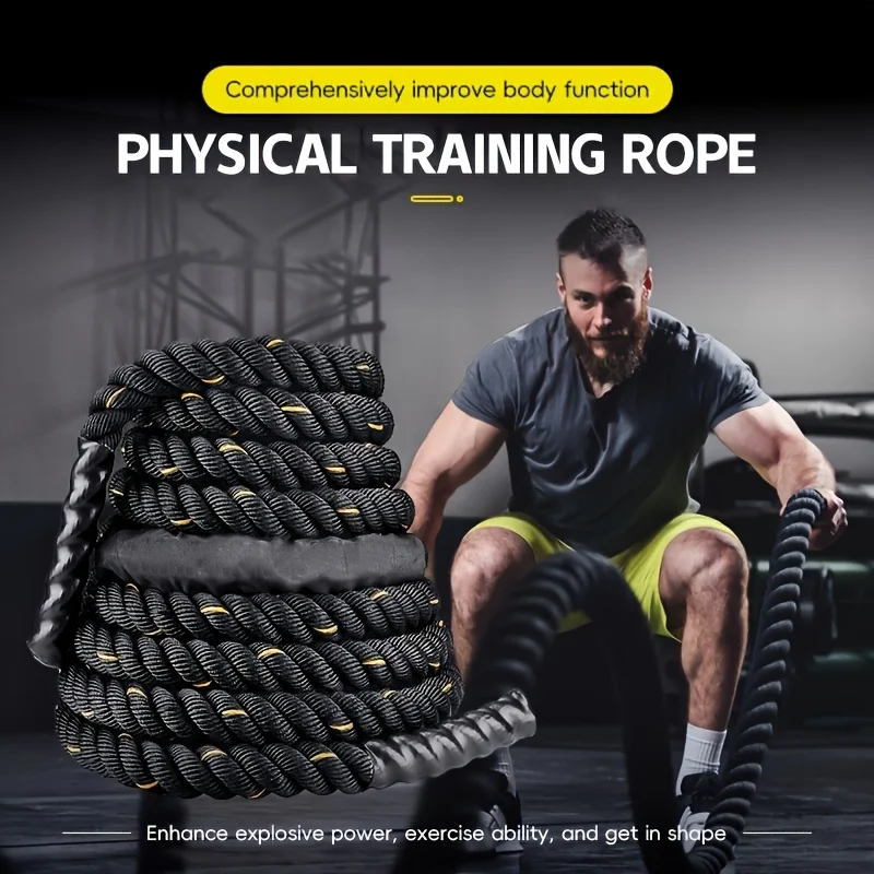 حبل لياقة بدنية 1/1.5/2 بوصة حبل قتالي لتدريب القوة الأساسية - الطول 30/40/50 TF، حبل تدريب الجسم، حبل اللياقة البدنية في المنزل وصالة الألعاب الرياضية #5