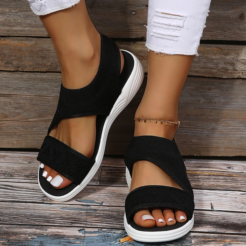 

New Elastic Knitting Casual Sandals Shoes Woman Summer Plus Size 43 Wedges Platform Sandals Beach Sports Sandalias Mujer