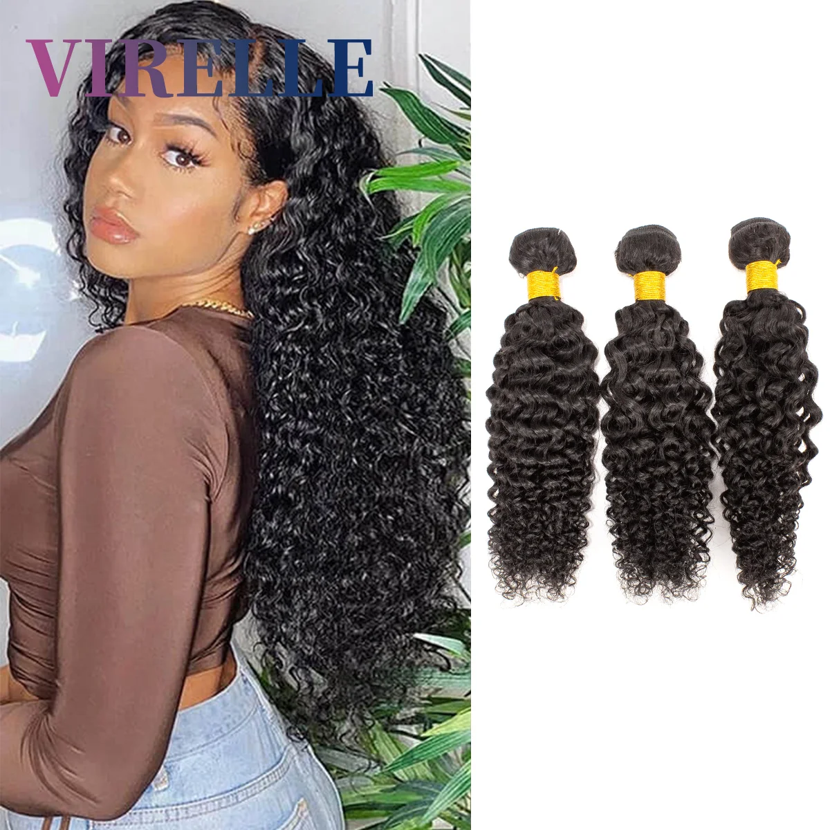 VIRELLE Human Hair Bundles Curly Mongolian curl 3 Bundles Brazilian Natural Black Human Hair Remy Hair 100% Human Hair Natural