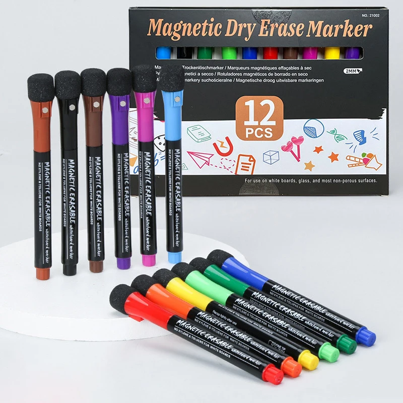 

12 Count Magnetic Whiteboard Markers Fine Tip Dry Erase Markers Low Odor Thin White Board Markers Pen for Kids Teacher Supplies
