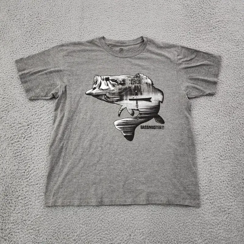 Bassmaster T Shirt Mens Large Gray Adult Comfort Fishing Outdoor Bass