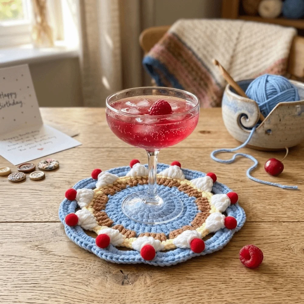 Creative Knitted Cream Cake Crochet Coaster Handmade Heat Resistant Insulation Mat Non Slip Placemat Dining Table