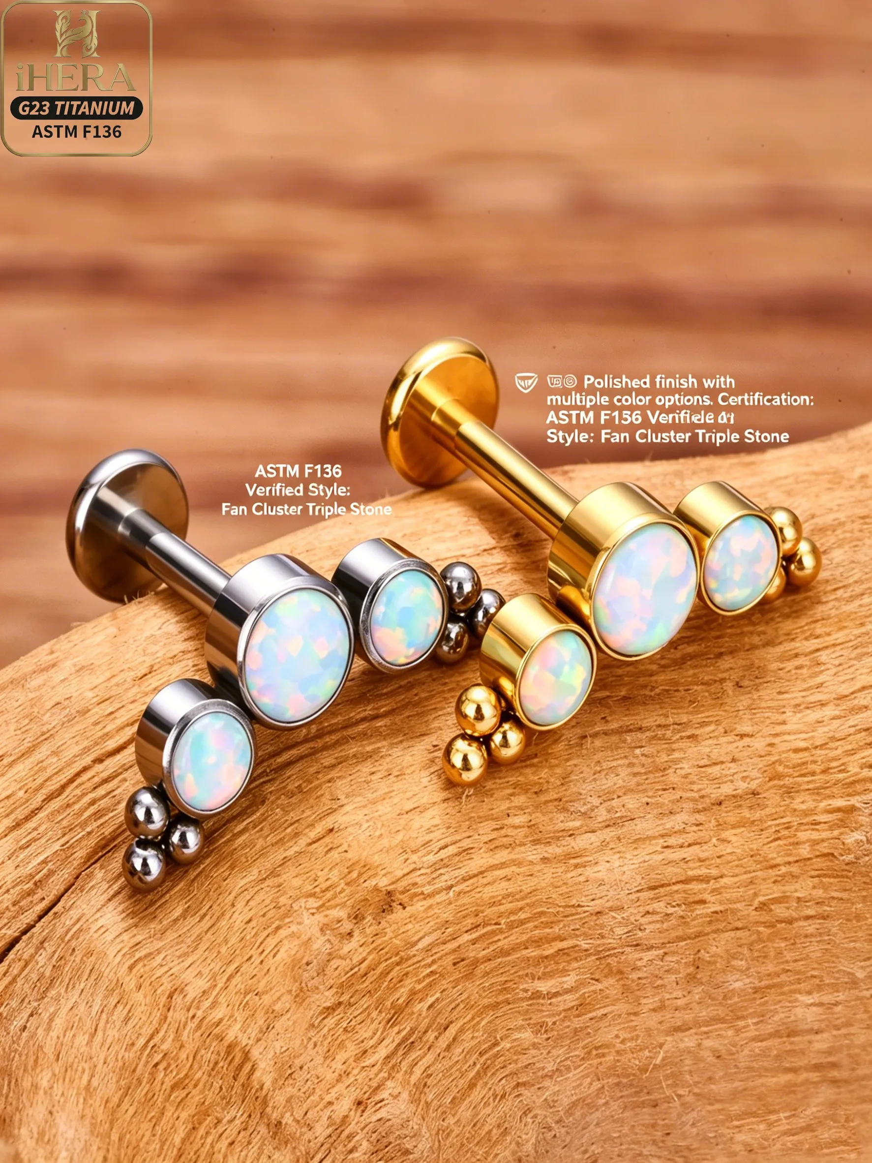 F136 Titan Piercing Stud Labret Lippenpiercing mit flachem Rücken, intern gewindetes Schmuckstück, blau, pink, weiß, Zirkonia-Cluster, Ohrring, Tragus, Helix