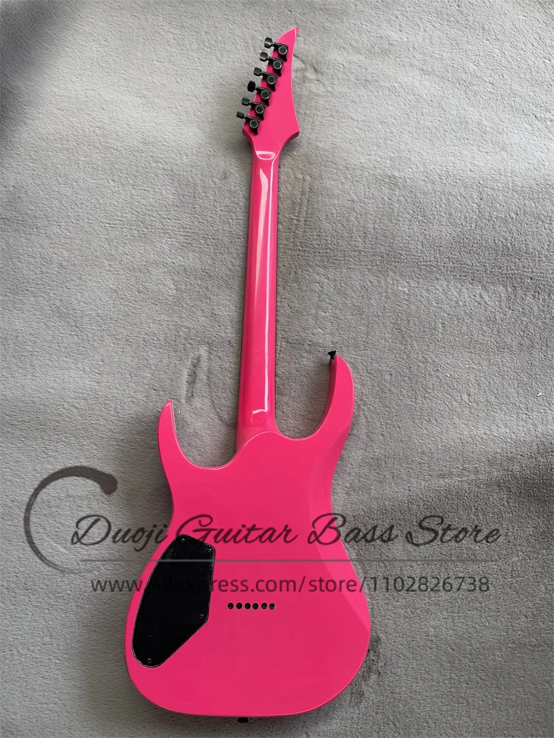 Pink Electric Guitar Maple Neck Set in Body, Rose Wood Fingerboard, Solar Guitar Fixed Bridge, Black Tuner, Customized Color