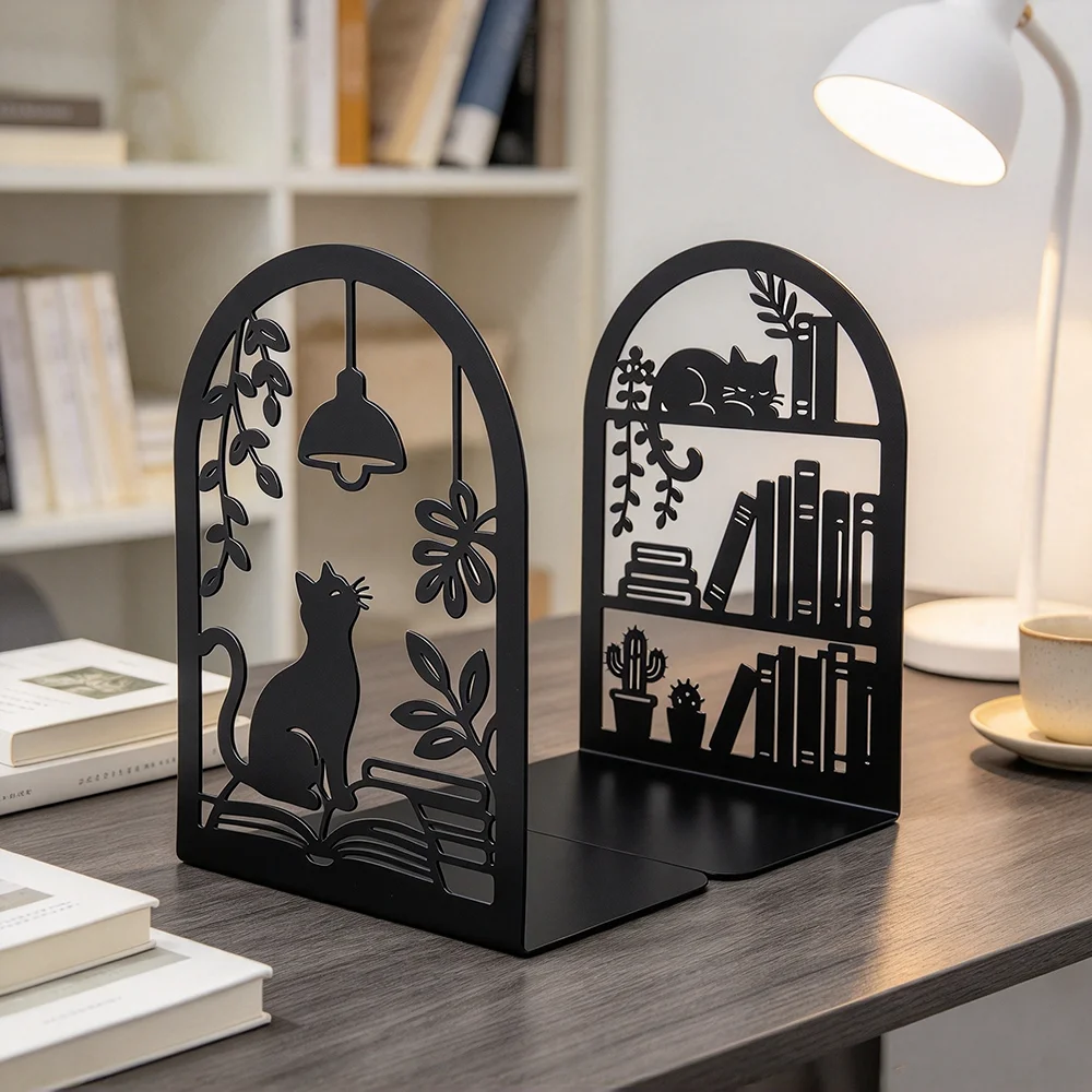 Cat Metal Bookends for Bookshelve Decorative Bookend Gift for Reading Home Office Christmas Gift Cat Lover Gift