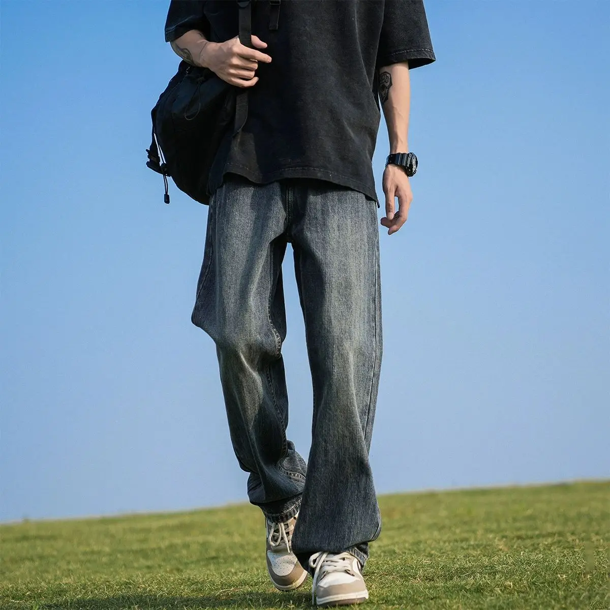 

Washed Vintage Jeans Men, Autumn New High Street Trendy Brand, Retro Straight Loose Casual Pants For Men